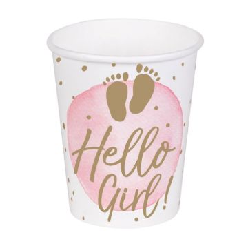 White and pink paper cup with writing for girls 10x - 210 ml