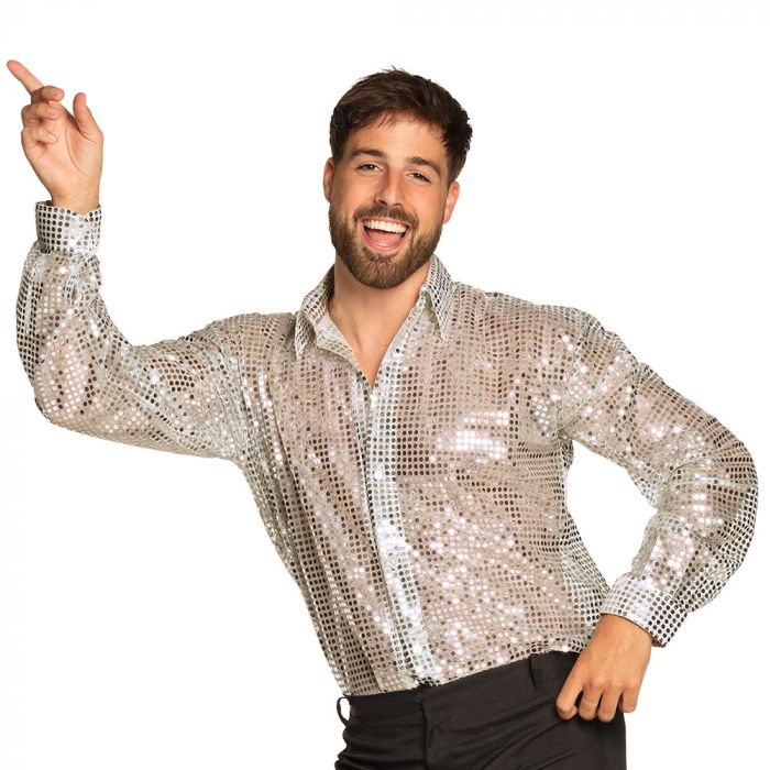 Sequin disco shirt in silver