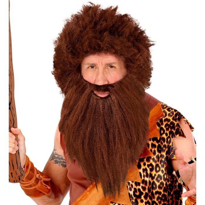 Brun hule mand paryk med skæg - onesize