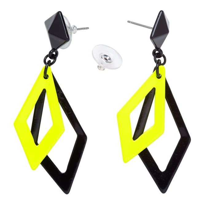 Neon 80's earrings yellow in diamond shape