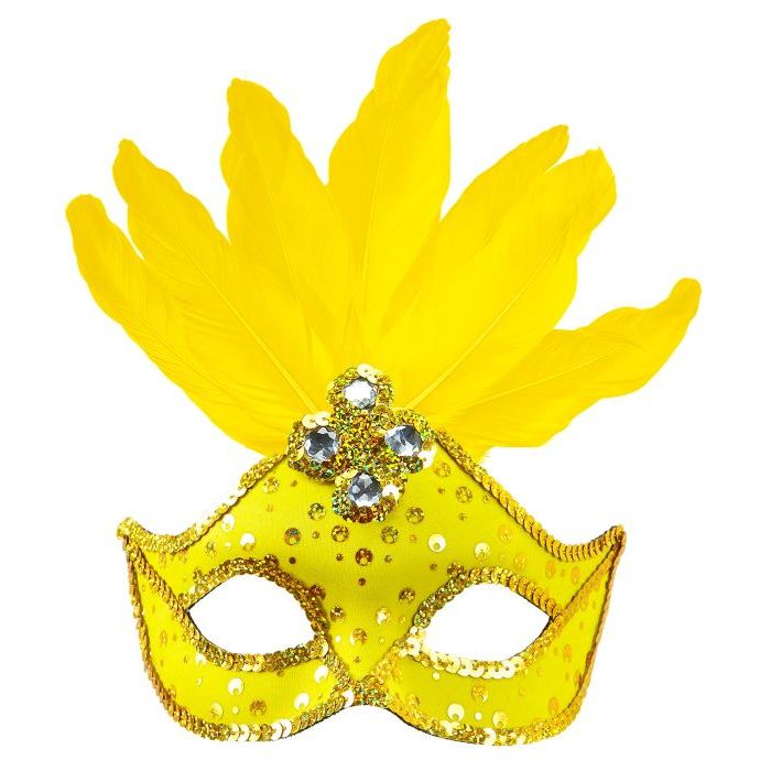 Yellow Brazilian Mask with feathers