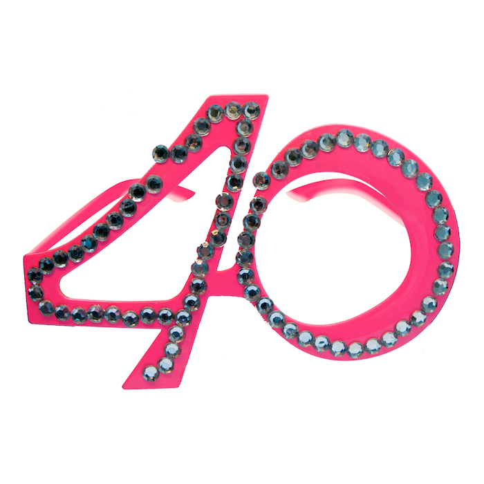 40th birthday glasses in pink with diamonds