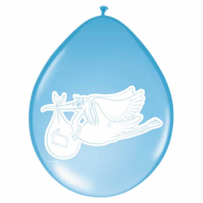 Light Blue Balloons with Stork 8x - 30cm