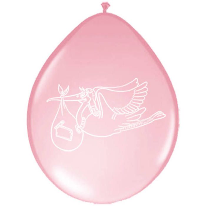 Pink Balloons with Stork 8x - 30cm