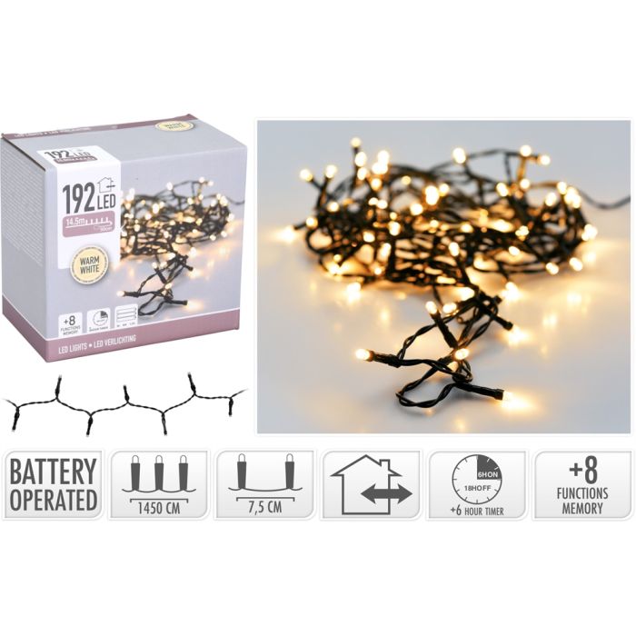 LED lyskæde 192 LED varm hvid batteridrevet - 14,5 m 