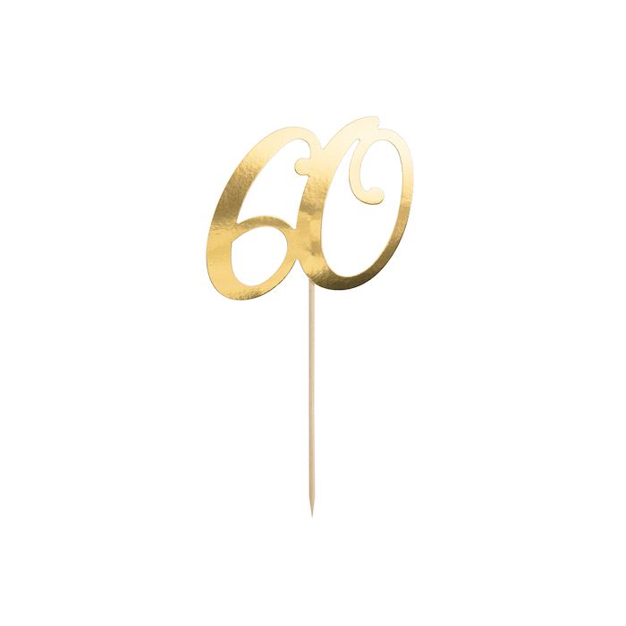 60th birthday cake decoration in gold - 20.5 cm