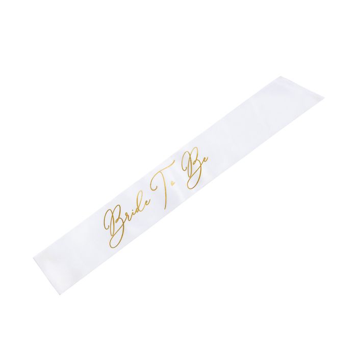 Hvidt Bride To Be Skråbånd med Guld Skrift - 75 cm