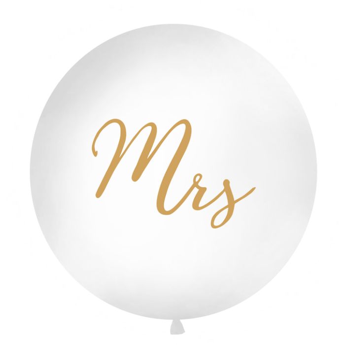 Large White Mrs Balloon with Gold Writing - 1 metre