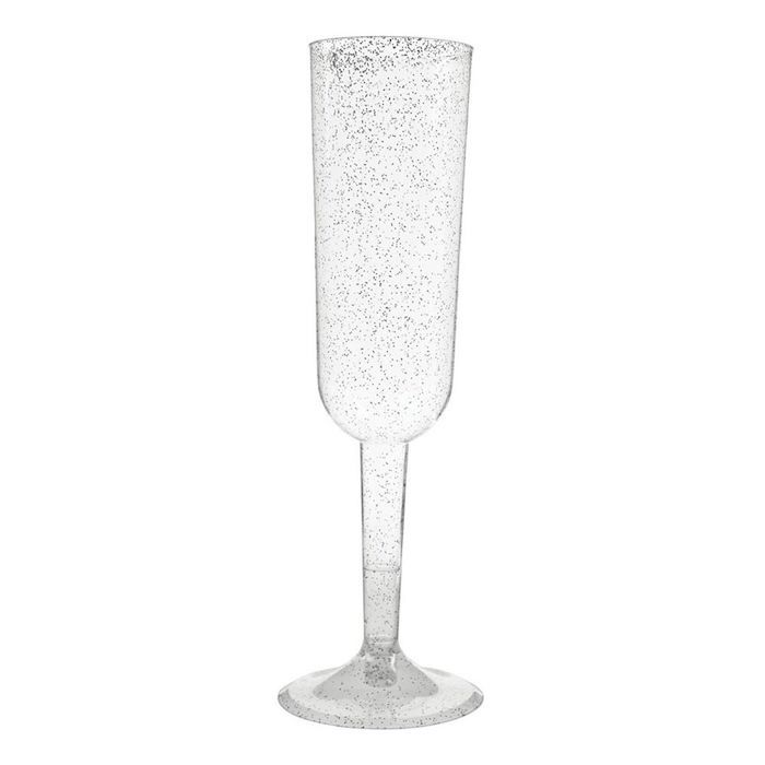 Champagneglas I plast sølv glitter 4x - 198 ml