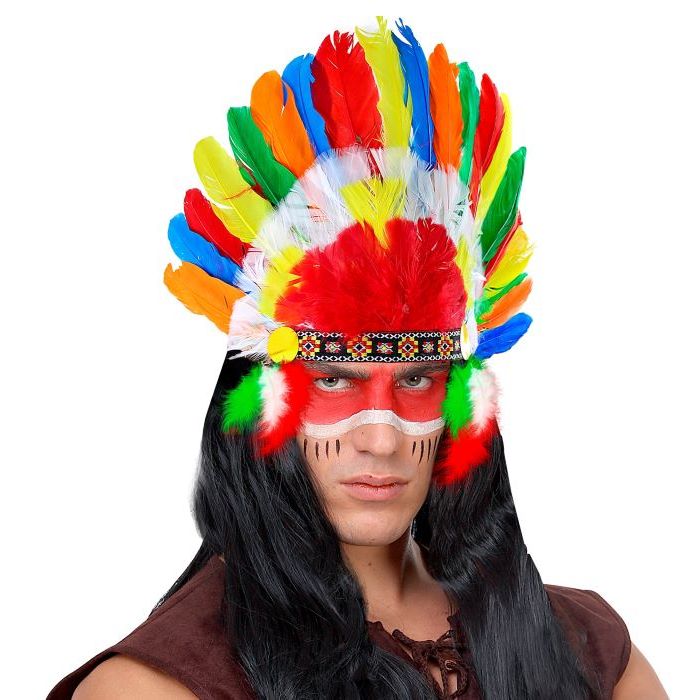 Multicoloured Indian Chief feathered hat