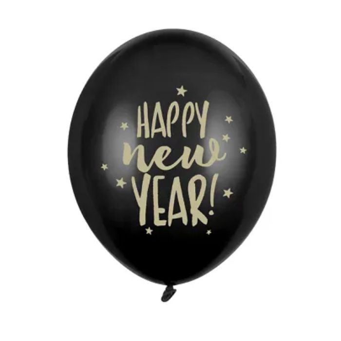 Black star-patterned New Year's balloons 6x - 30 cm