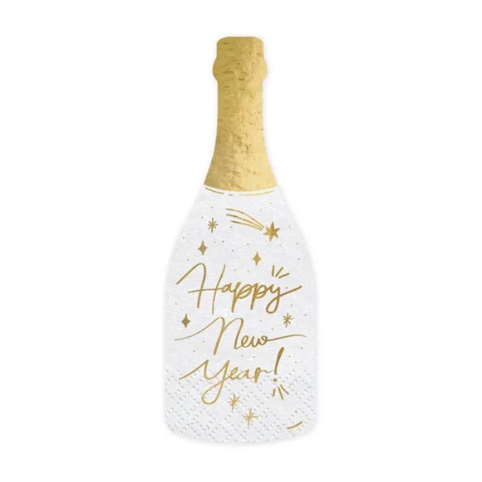 Champagne bottle napkins white with gold details New Year's 20x - 7x19 cm