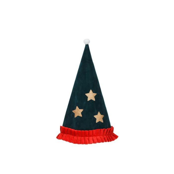 Green Christmas elf hat with gold star 46 cm