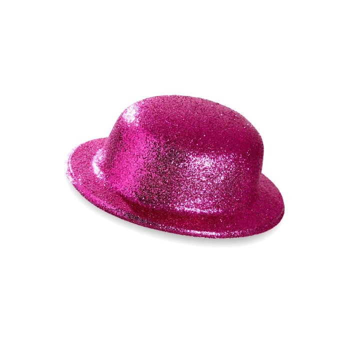 Pink glitter bowler hat