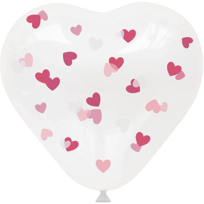 Heart-Shaped Balloon With Pink Confetti 4x - 30 cm