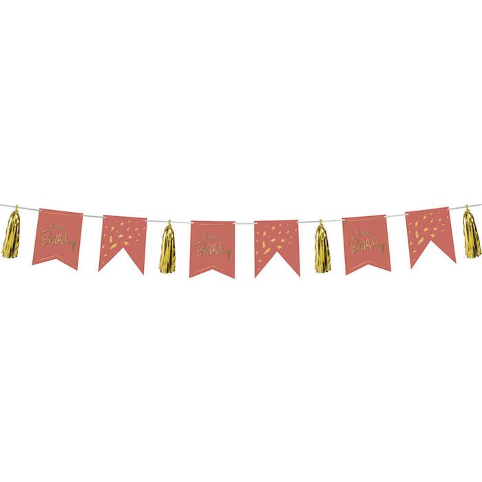 Happy Birthday Garland with Fringing Golden Dusk - 4 m