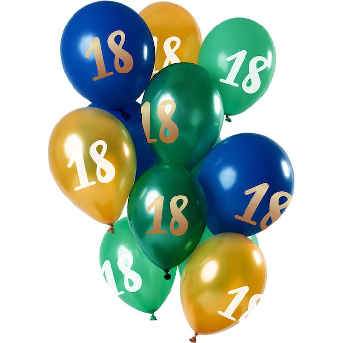 18th Birthday Balloons Green, Blue And Gold 12x - 33 cm