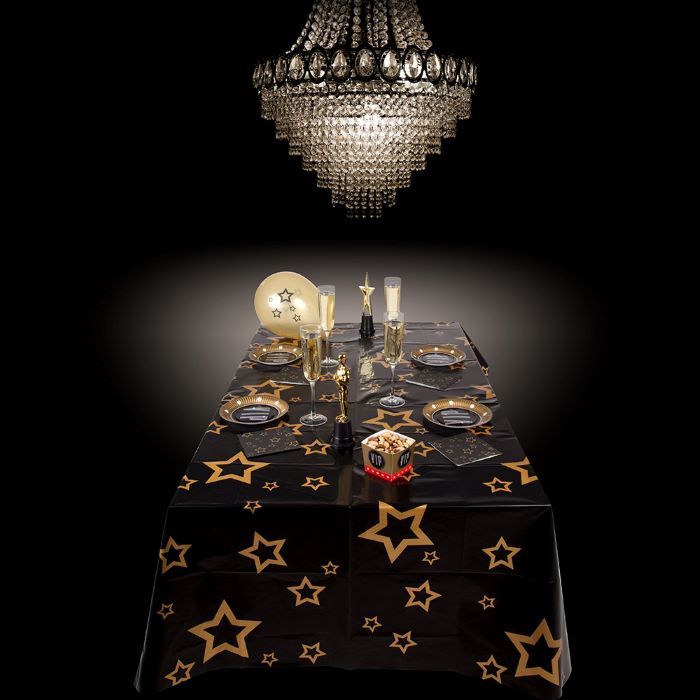 Black tablecloth with gold stars - 180x130 cm