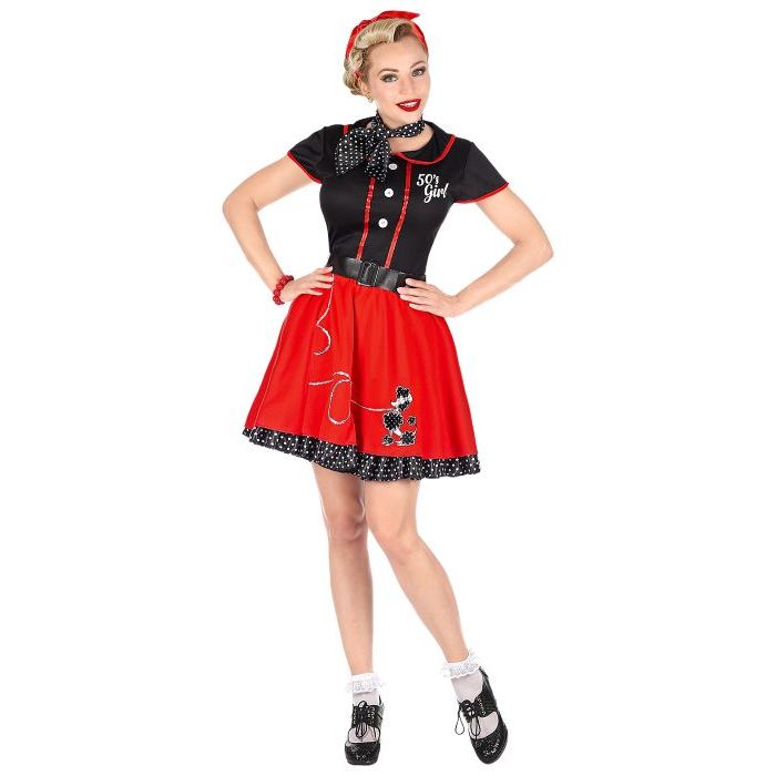 Black and red 50's dress costume with poodle motif - 4 pieces