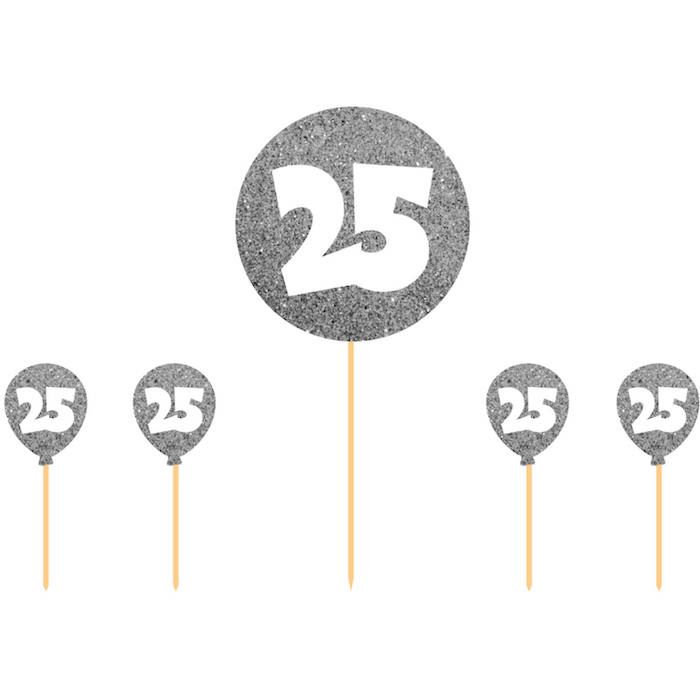 25 Years Cake Decoration Silver 5x