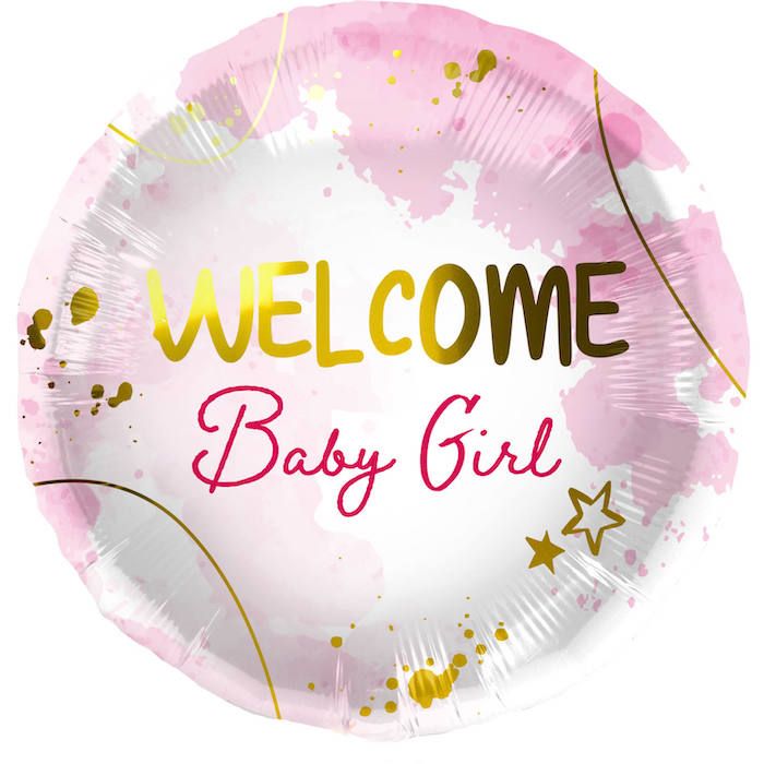 "Welcome Baby Girl" foil balloon pink - 45 cm