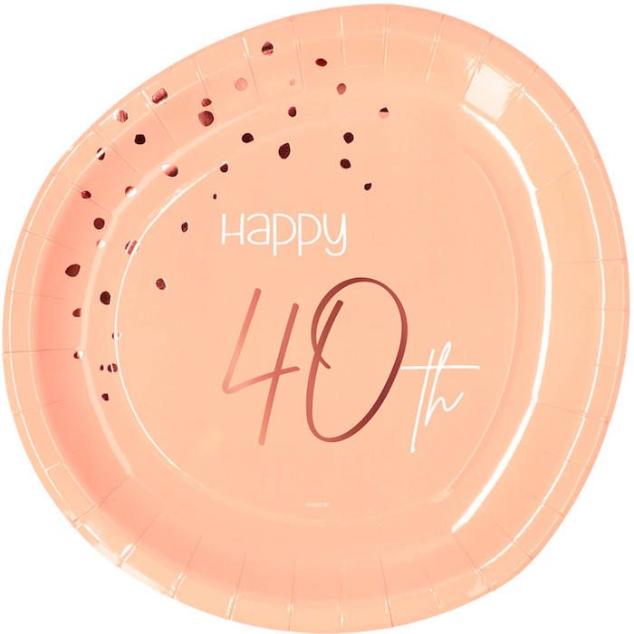 Happy 40th Pink Paper Plates 8x - 23 cm