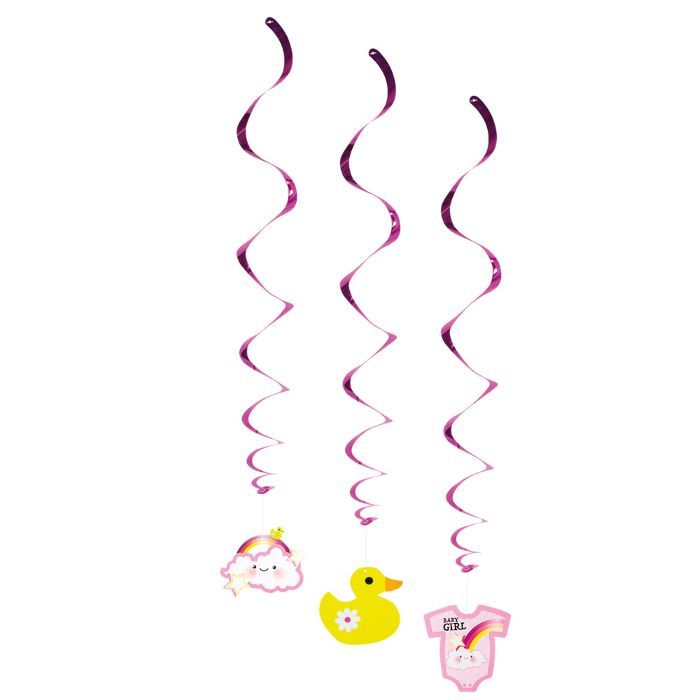 Pink swirls with baby motifs 3x - 60 cm