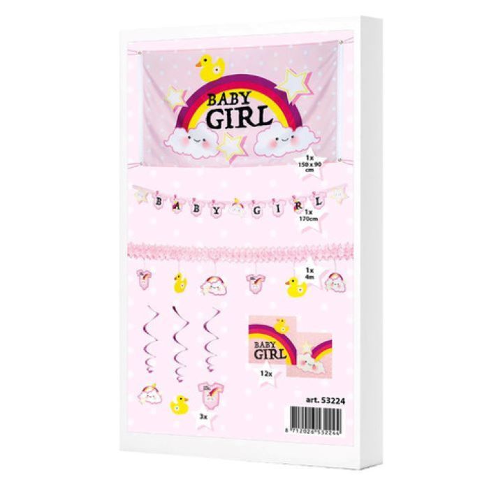 Baby shower package with decorations for girls - 18 pieces