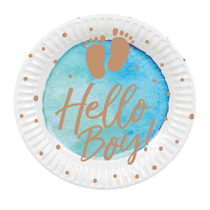 White and blue paper plates with text for a boy 10x - Ø 23 cm