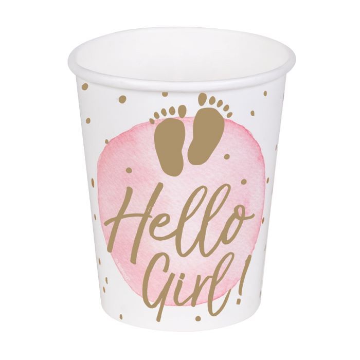 White and pink paper cup with writing for girls 10x - 210 ml