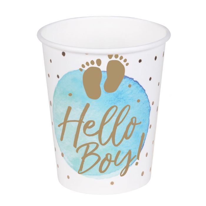 White and blue paper cup with writing for boys 10x - 210 ml