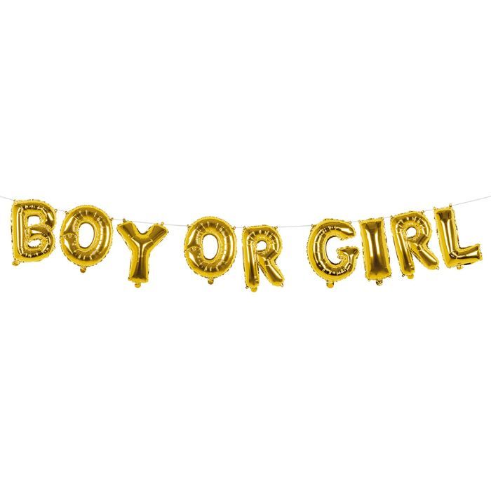Gold foil balloon garland with Boy or Girl writing - 4 m