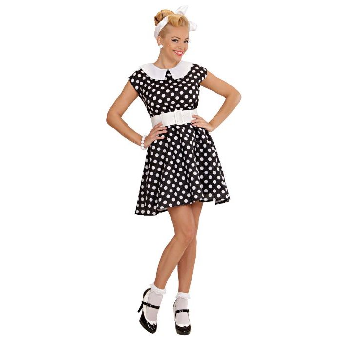 Black 50s Dress Costume with White Dots - 2 Pieces