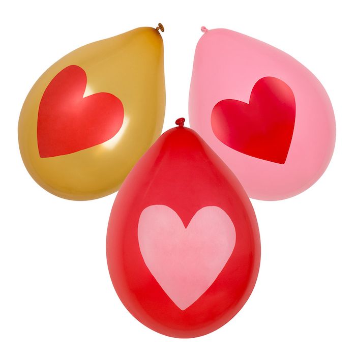 Gold, red, and pink heart balloons 6x - 25 cm