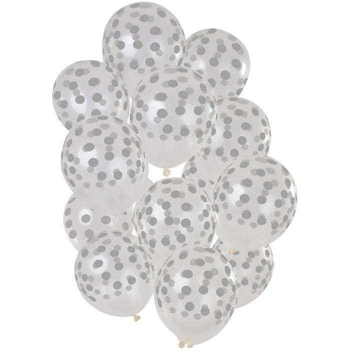Silver Polka Dot Transparent Balloons 15x - 30 cm