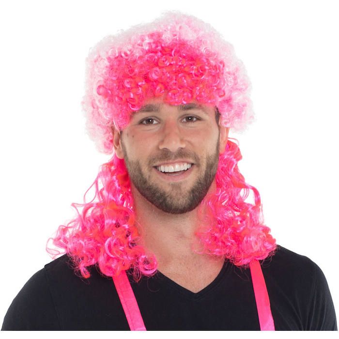 Neon pink afro wig with curls