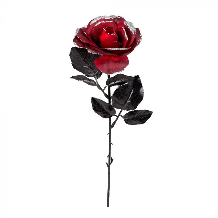 Dark Red rose with silver glitter - 45 cm