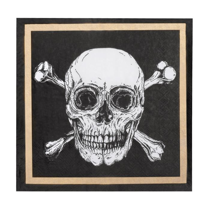 Skull Pirate Napkins with Gold Edge 20x - 33x33 cm