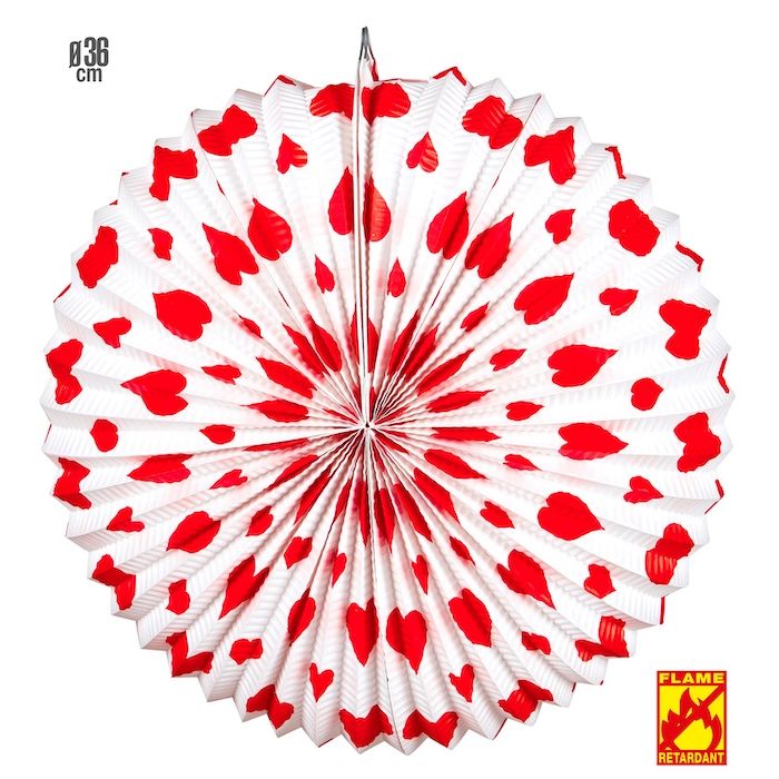 White and Red Heart Round Lantern - 36 cm