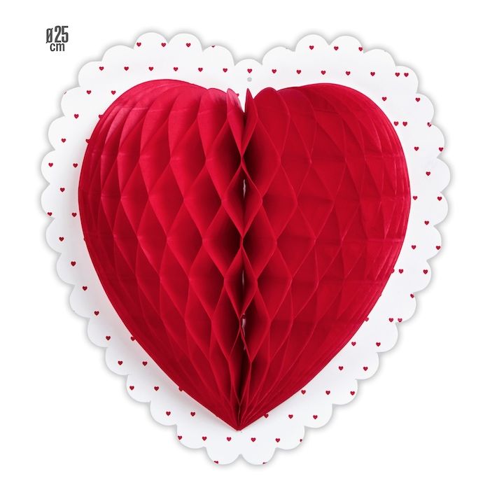 Heart honeycomb red with outline - 25 cm