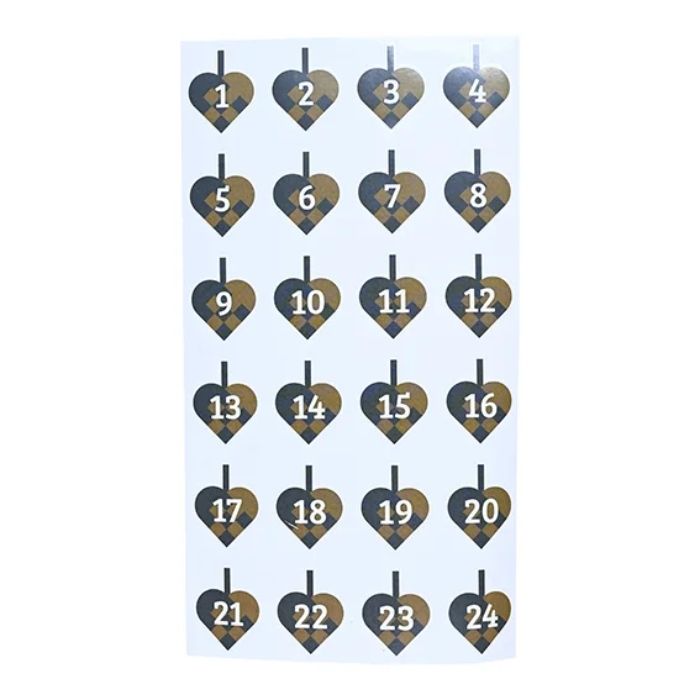 Stickerts for advent calendar with numbers and woven Christmas hearts blue 24x The Old Pharmacy