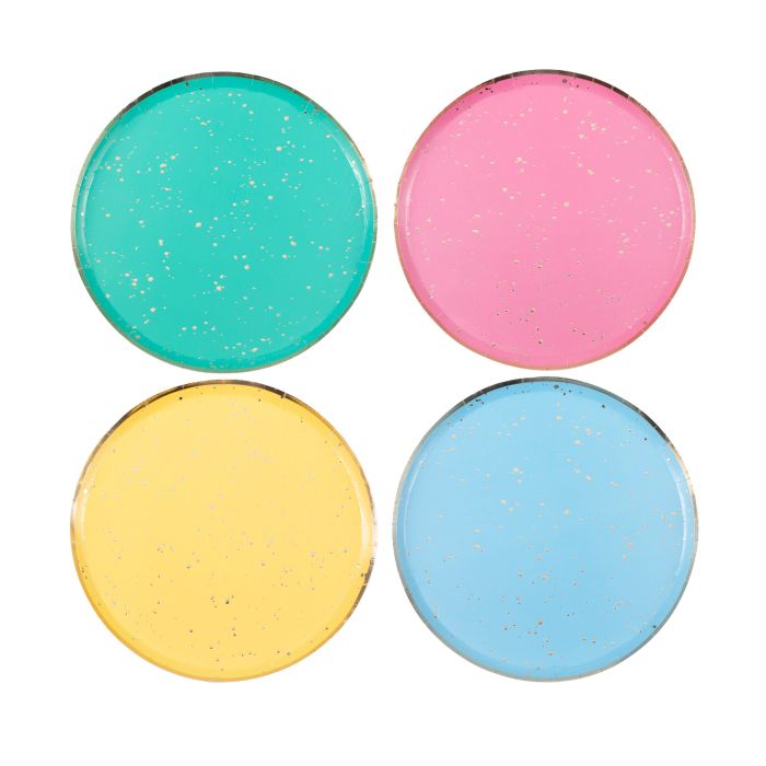 Paper plates with gold-dotted rainbow mix 8x - 24.5 cm