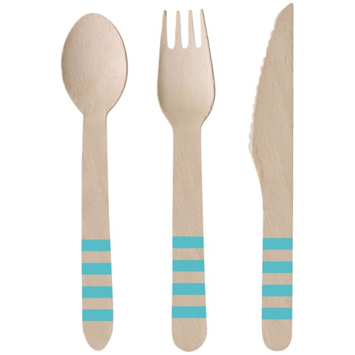 Træ Bestik Blå 24x - 16 cm