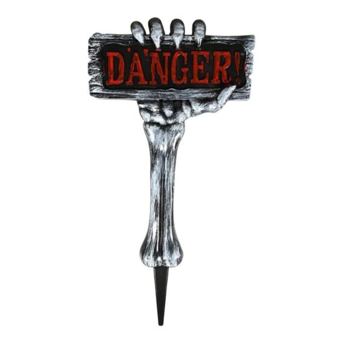 Silver Halloween skeleton hand sign danger 28x54 cm The Old Pharmacy