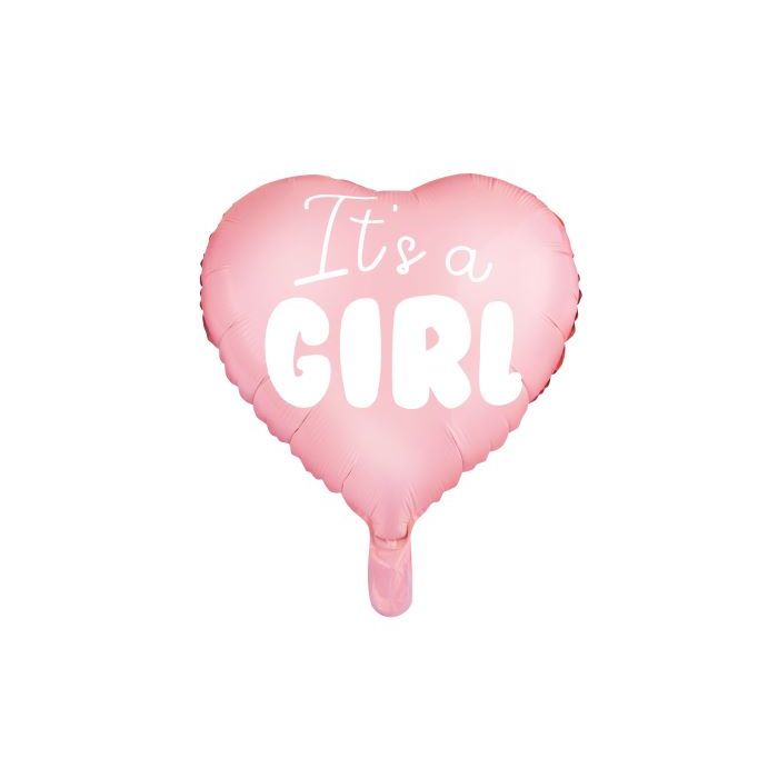 Pink baby shower heart foil balloon with white lettering - 45 cm