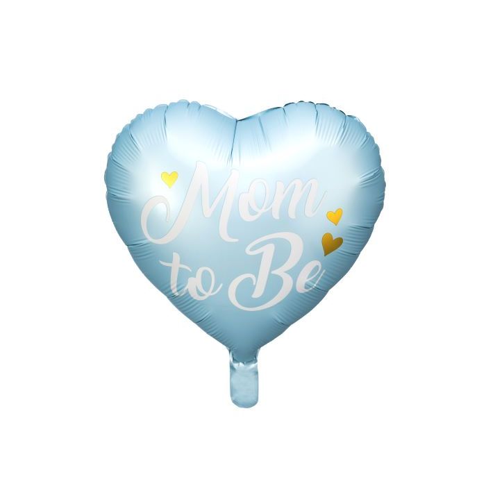Light blue baby shower heart foil balloon with white writing - 35 cm