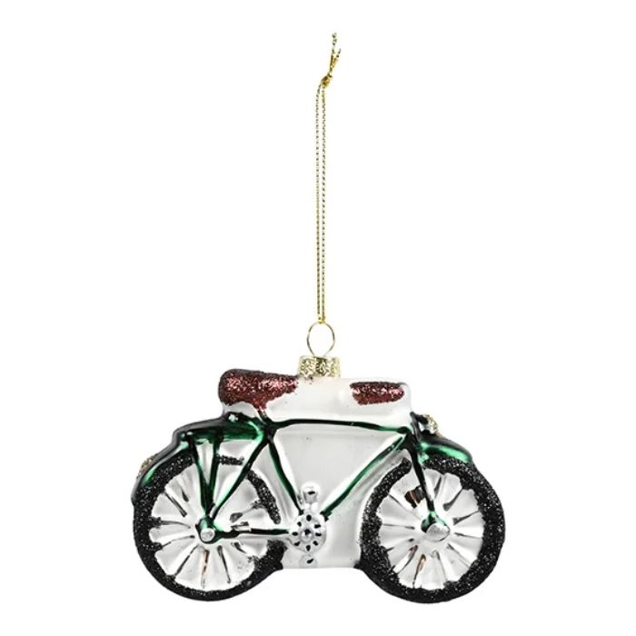 Glitter bicycle with gold string for hanging Det Gamle Apotek