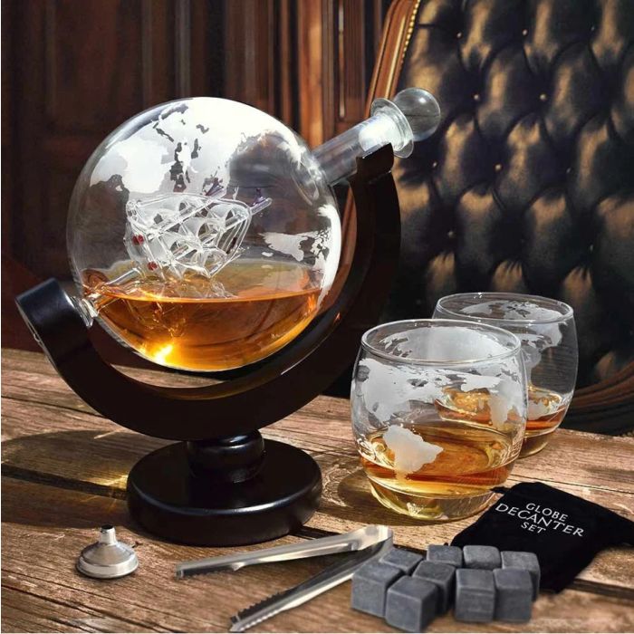 Whisky Decanter Globe With Glasses