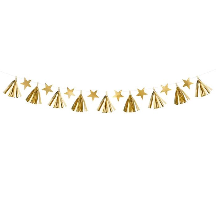 Guld Guirlande med Stjerner - 1,3 m