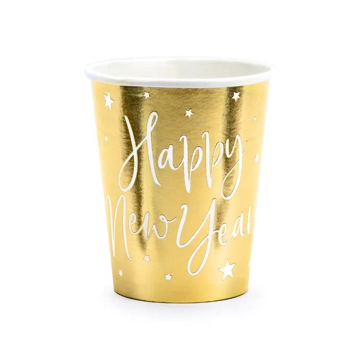 Happy New Year Cups in Gold 6x - 220 ml
